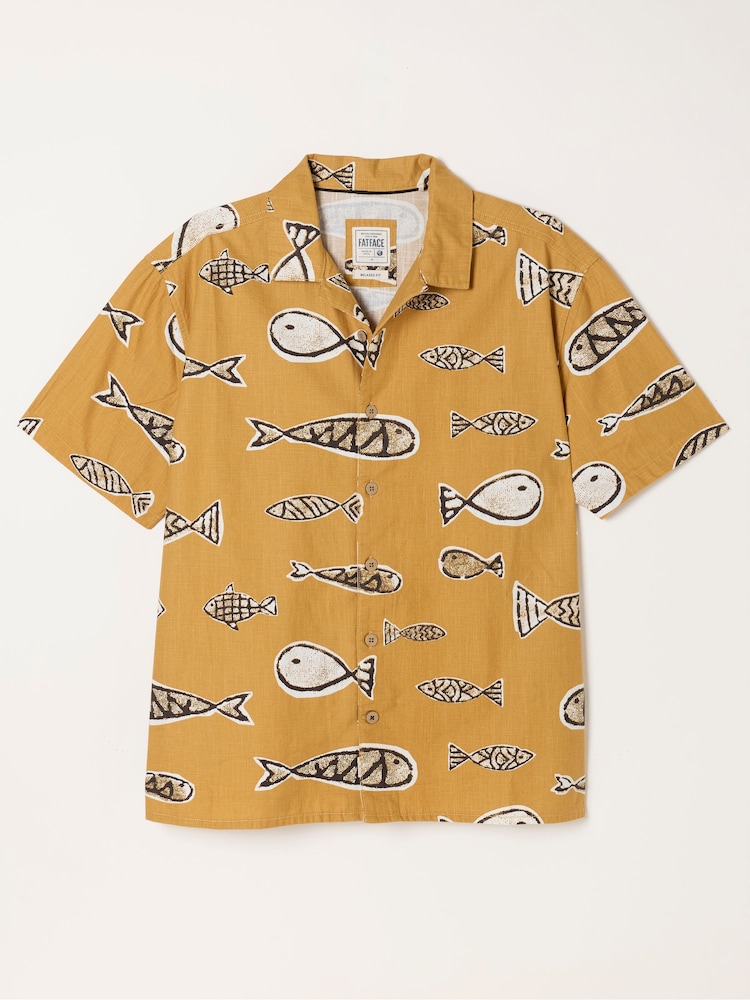 FatFace Short Sleeve Relaxed Fit Fish Print Shirt - Imaginea 1 din 1
