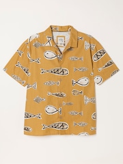 FatFace Dark Yellow Short Sleeve Relaxed Fit Fish Print Shirt - Image 6 of 6