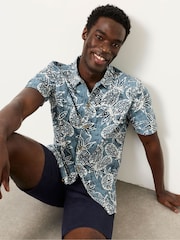 FatFace Blue Short Sleeve Pineapple Print Shirt - Image 4 of 5