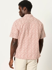 FatFace Rust Red Short Sleeve Relaxed Fit Linear Leaf Print Shirt - Image 2 of 6