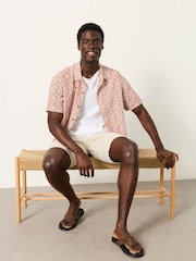 FatFace Rust Red Short Sleeve Relaxed Fit Linear Leaf Print Shirt - Image 3 of 6