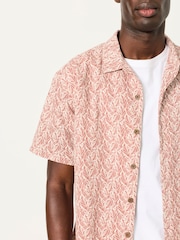 FatFace Rust Red Short Sleeve Relaxed Fit Linear Leaf Print Shirt - Image 4 of 6