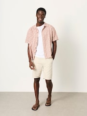 FatFace Rust Red Short Sleeve Relaxed Fit Linear Leaf Print Shirt - Image 5 of 6