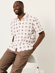 FatFace White Short Sleeve Relaxed Fit Placement Tile Embroidered Shirt - Image 1 of 5