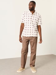 FatFace White Short Sleeve Relaxed Fit Placement Tile Embroidered Shirt - Image 3 of 5