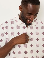 FatFace White Short Sleeve Relaxed Fit Placement Tile Embroidered Shirt - Image 4 of 5