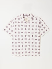 FatFace White Short Sleeve Relaxed Fit Placement Tile Embroidered Shirt - Image 5 of 5