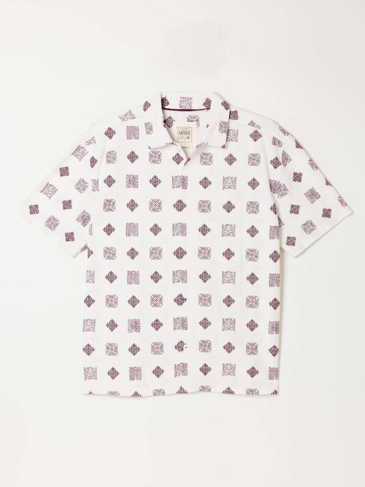 FatFace White Short Sleeve Relaxed Fit Placement Tile Embroidered Shirt - Image 5 of 5