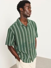 FatFace Dark Green Short Sleeve Relaxed Fit Stripe Shirt With Palm Embroidery - Image 2 of 6