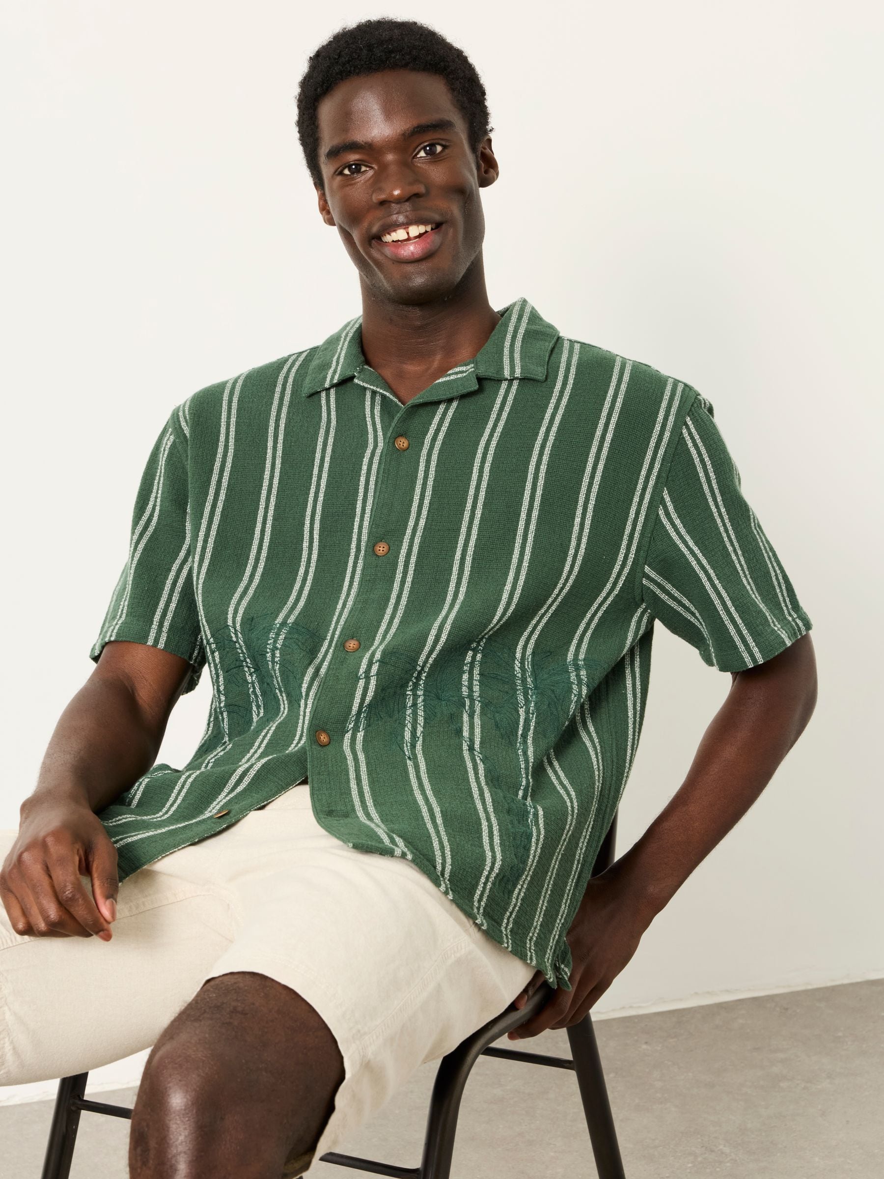Buy FatFace Dark Green Short Sleeve Relaxed Fit Stripe Shirt With