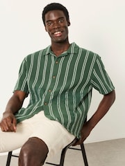FatFace Dark Green Short Sleeve Relaxed Fit Stripe Shirt With Palm Embroidery - Image 4 of 6