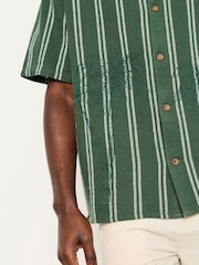 FatFace Dark Green Short Sleeve Relaxed Fit Stripe Shirt With Palm Embroidery - Image 5 of 6