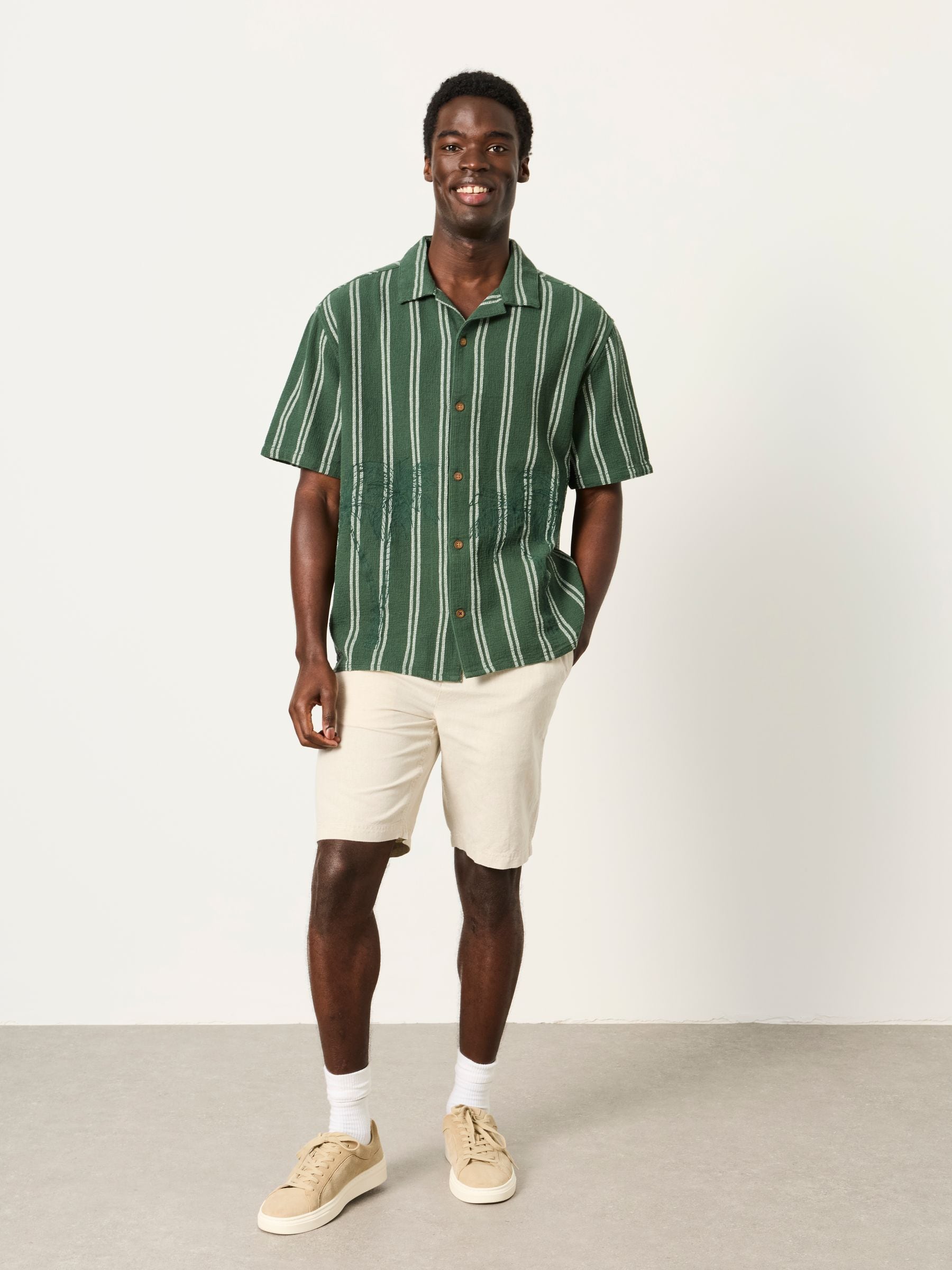 Buy FatFace Dark Green Short Sleeve Relaxed Fit Stripe Shirt With