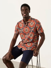 FatFace Rust Red Short Sleeve Tile Print Shirt - Image 4 of 5