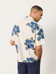 FatFace Natural Short Sleeve Relaxed Fit Large Hawaiian Floral Shirt - Image 2 of 6