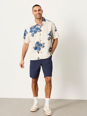 FatFace Natural Short Sleeve Relaxed Fit Large Hawaiian Floral Shirt - Image 3 of 6