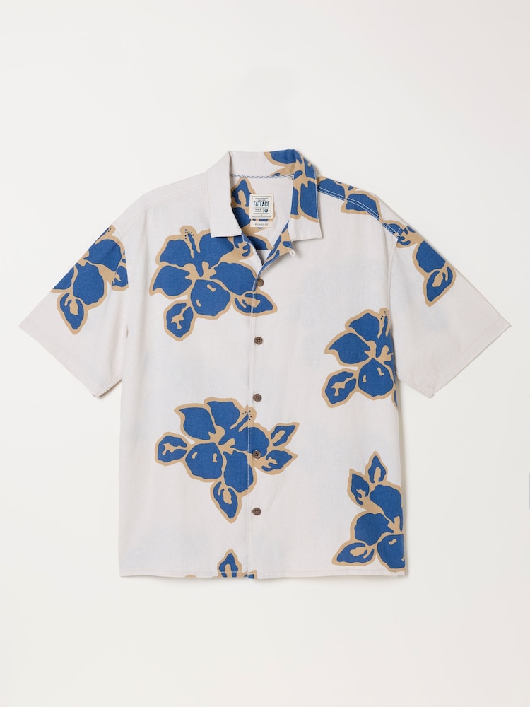 FatFace Natural Short Sleeve Relaxed Fit Large Hawaiian Floral Shirt - Image 6 of 6