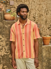 FatFace Coral Pink Short Sleeve Relaxed Fit Pier Stripe Shirt - Image 1 of 8