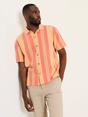 FatFace Coral Pink Short Sleeve Relaxed Fit Pier Stripe Shirt - Image 2 of 8