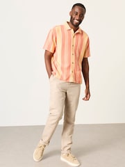 FatFace Coral Pink Short Sleeve Relaxed Fit Pier Stripe Shirt - Image 4 of 8