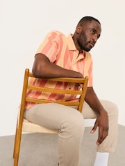 FatFace Coral Pink Short Sleeve Relaxed Fit Pier Stripe Shirt - Image 7 of 8