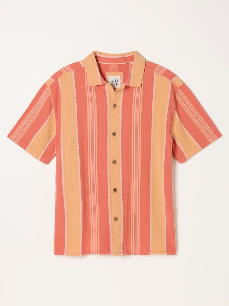 FatFace Coral Pink Short Sleeve Relaxed Fit Pier Stripe Shirt - Image 8 of 8