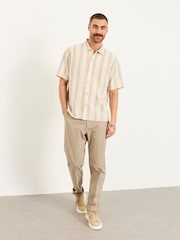 FatFace Natural Short Sleeve Relaxed Fit Linen Cotton Stripe Shirt - Image 3 of 6