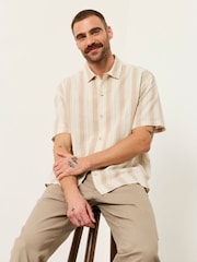 FatFace Natural Short Sleeve Relaxed Fit Linen Cotton Stripe Shirt - Image 5 of 6