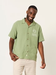FatFace Green Short Sleeve Relaxed Fit Oliva Placement Embroidery Shirt - Image 1 of 7