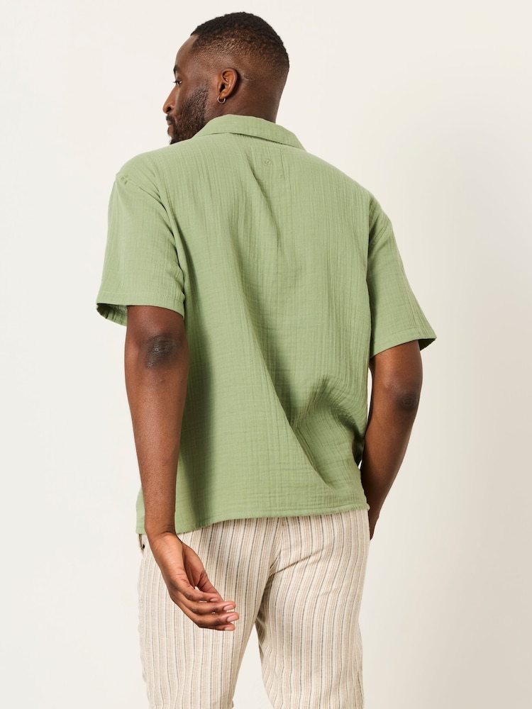 FatFace Green Short Sleeve Relaxed Fit Oliva Placement Embroidery Shirt - Image 2 of 7