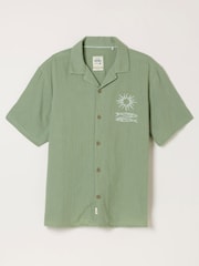 FatFace Green Short Sleeve Relaxed Fit Oliva Placement Embroidery Shirt - Image 7 of 7