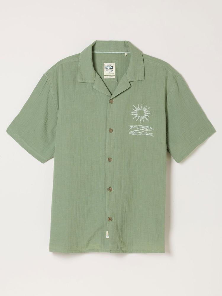 FatFace Green Short Sleeve Relaxed Fit Oliva Placement Embroidery Shirt - Image 7 of 7