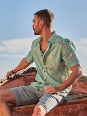 FatFace Light Teal Short Sleeve Relaxed Fit Bird Print Shirt - Image 2 of 8