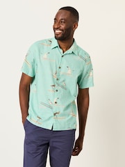 FatFace Light Teal Short Sleeve Relaxed Fit Bird Print Shirt - Image 3 of 8