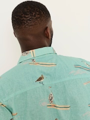 FatFace Light Teal Short Sleeve Relaxed Fit Bird Print Shirt - Image 4 of 8