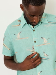 FatFace Light Teal Short Sleeve Relaxed Fit Bird Print Shirt - Image 6 of 8