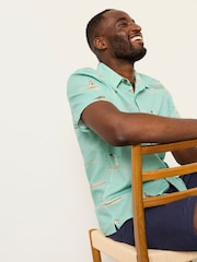 FatFace Light Teal Short Sleeve Relaxed Fit Bird Print Shirt - Image 7 of 8
