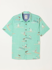 FatFace Light Teal Short Sleeve Relaxed Fit Bird Print Shirt - Image 8 of 8