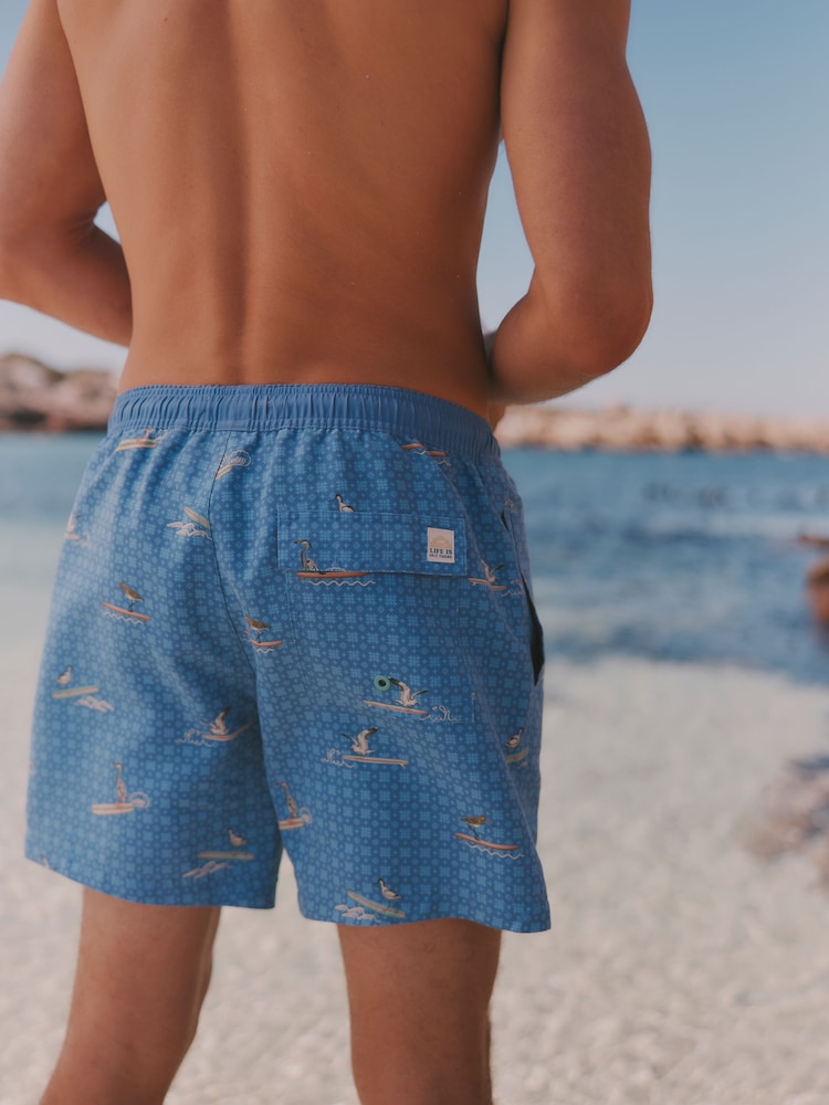 FatFace Mid Blue Surfing Birds Swim Short - Image 2 of 6