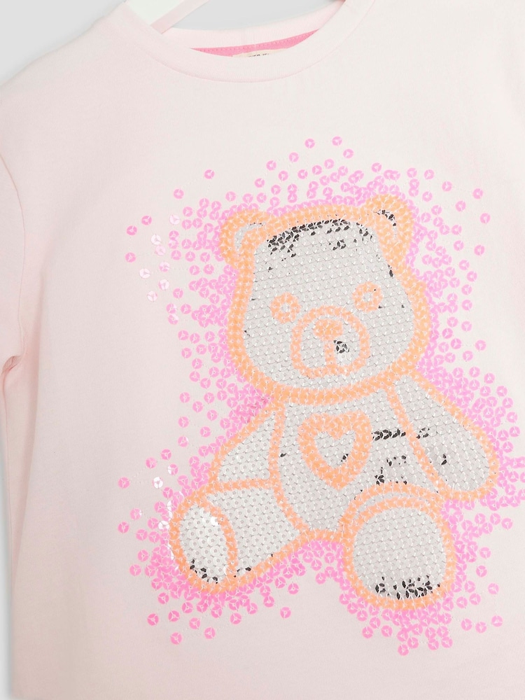 River Island Pink Girls Sequin Bear Shorts Set - Image 5 of 5