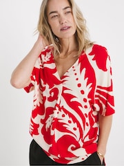 JD Williams Red Crinkle Popover Top - Image 1 of 4