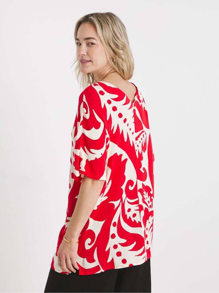 JD Williams Red Crinkle Popover Top - Image 2 of 4