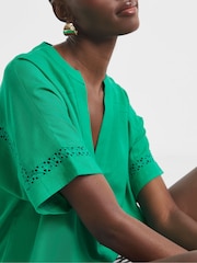 JD Williams Green Crochet Trim Linen Popover Top - Image 1 of 4