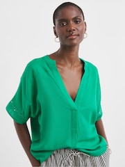 JD Williams Green Crochet Trim Linen Popover Top - Image 2 of 4