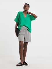 JD Williams Green Crochet Trim Linen Popover Top - Image 3 of 4