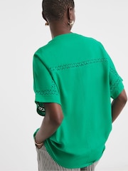 JD Williams Green Crochet Trim Linen Popover Top - Image 4 of 4