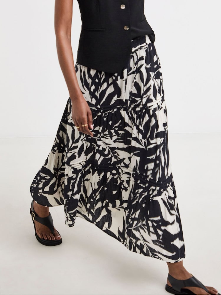 JD Williams Black Cheesecloth Midi Tiered Skirt - Image 1 of 4
