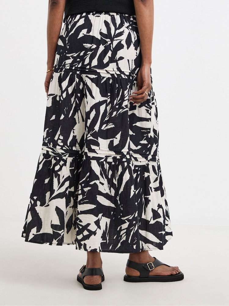 JD Williams Black Cheesecloth Midi Tiered Skirt - Image 2 of 4