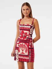 Forever New Red Linen Blend Sasha Strappy Printed Mini Dress - Image 1 of 5