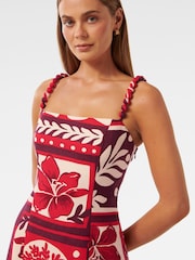 Forever New Red Linen Blend Sasha Strappy Printed Mini Dress - Image 3 of 5